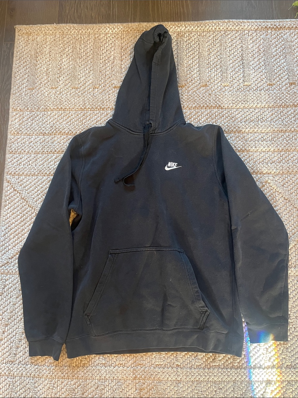 Nike Men's Black Crewneck Hooded Sweatshirt with Small Logo